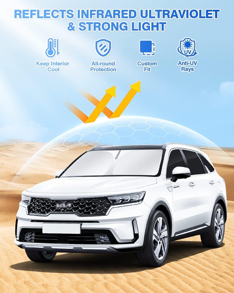 Canvcle حاجب الشمس للزجاج الأمامي لسيارة كيا سورينتو 2021-2025 2026 ملحقات غطاء نافذة جانبية خلفية حاجب الشمس حماية الخصوصية إبقاء السيارة باردة أسود 8 قطع - Image 2
